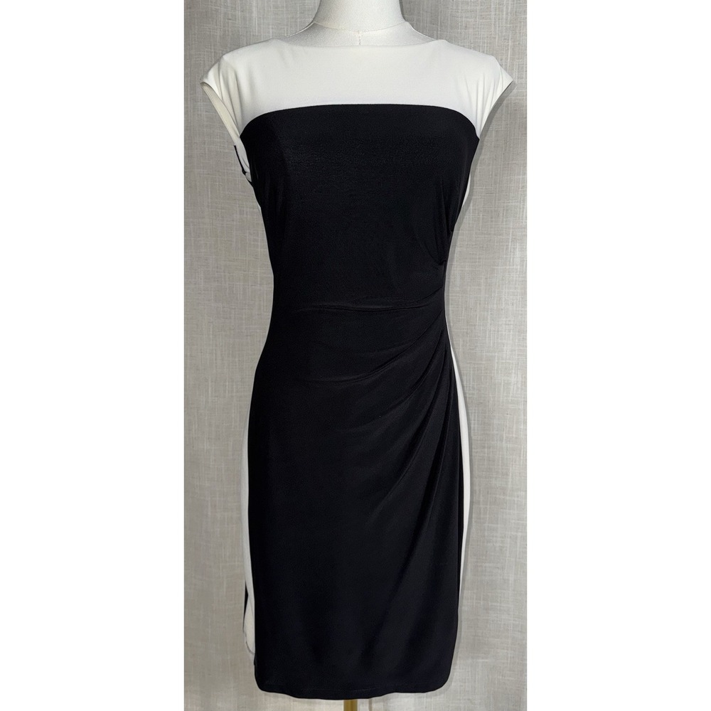 Ralph Lauren Dress Women's 2 Black Cream White Sheath Jersey Career‎ Colorblock